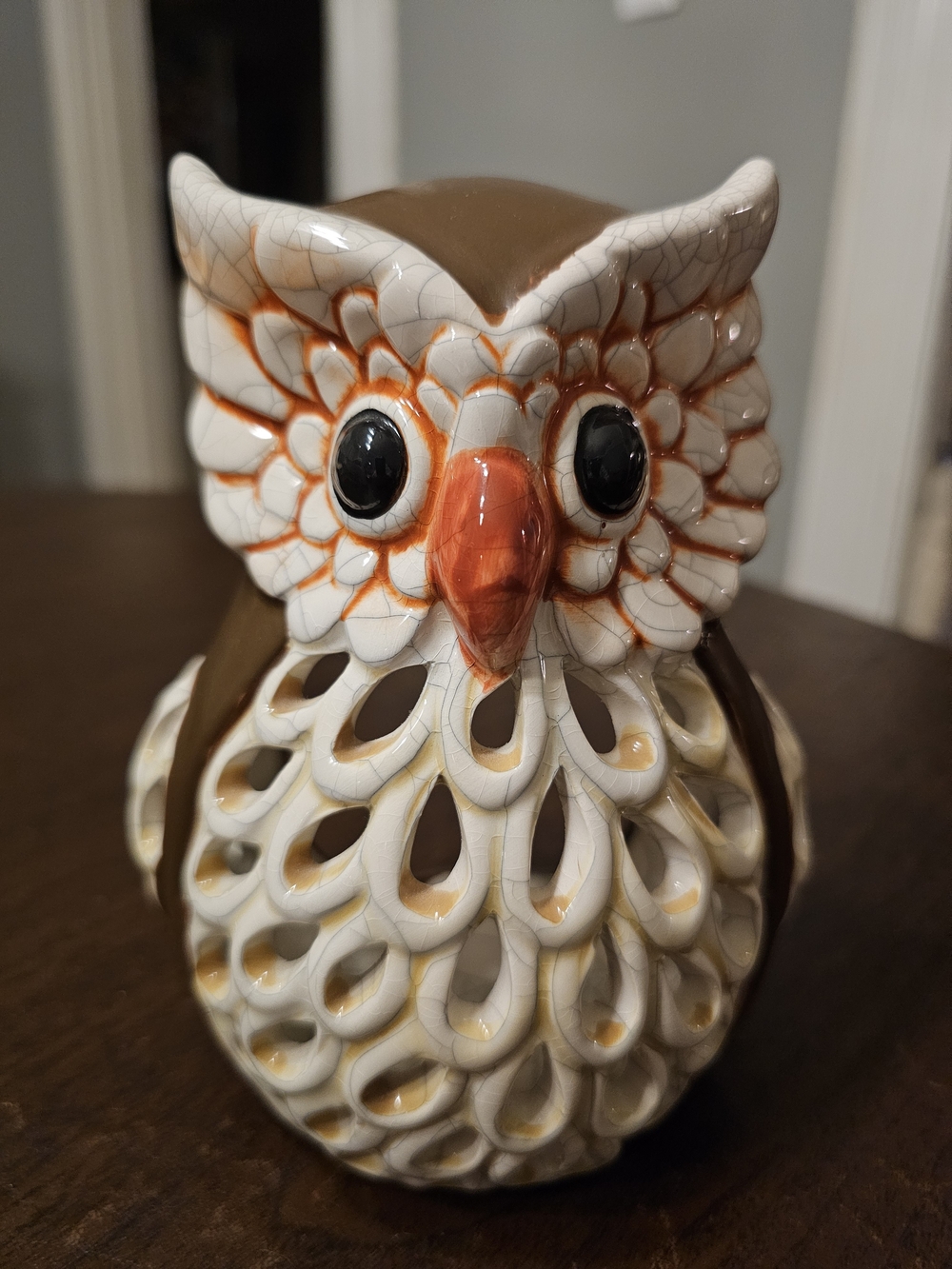 Retro Crackle Glaze Owl Luminary Lantern